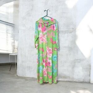 Vintage Lorraine Floral Maxi Dress half zip semi sheer coverup loungewear dress